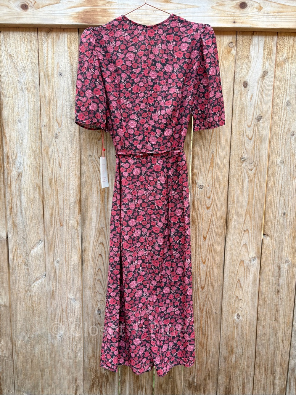 Rouje Gabin Dress Rosier Rouge Midi Wrap Green Size FR 38 US 6 Small Pink Floral - Picture 5 of 17